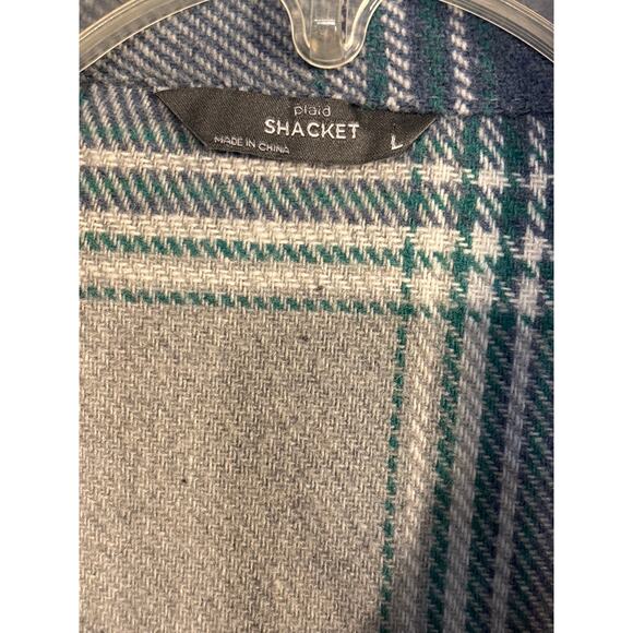 Members Mark Plaid SHACKET With Pockets Sz Large Turquoise and Gray - Picture 3 of 7